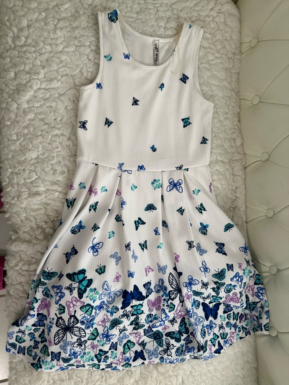 Knitworks White Sleeveless Butterfly Print Fit-and-Flare Dress